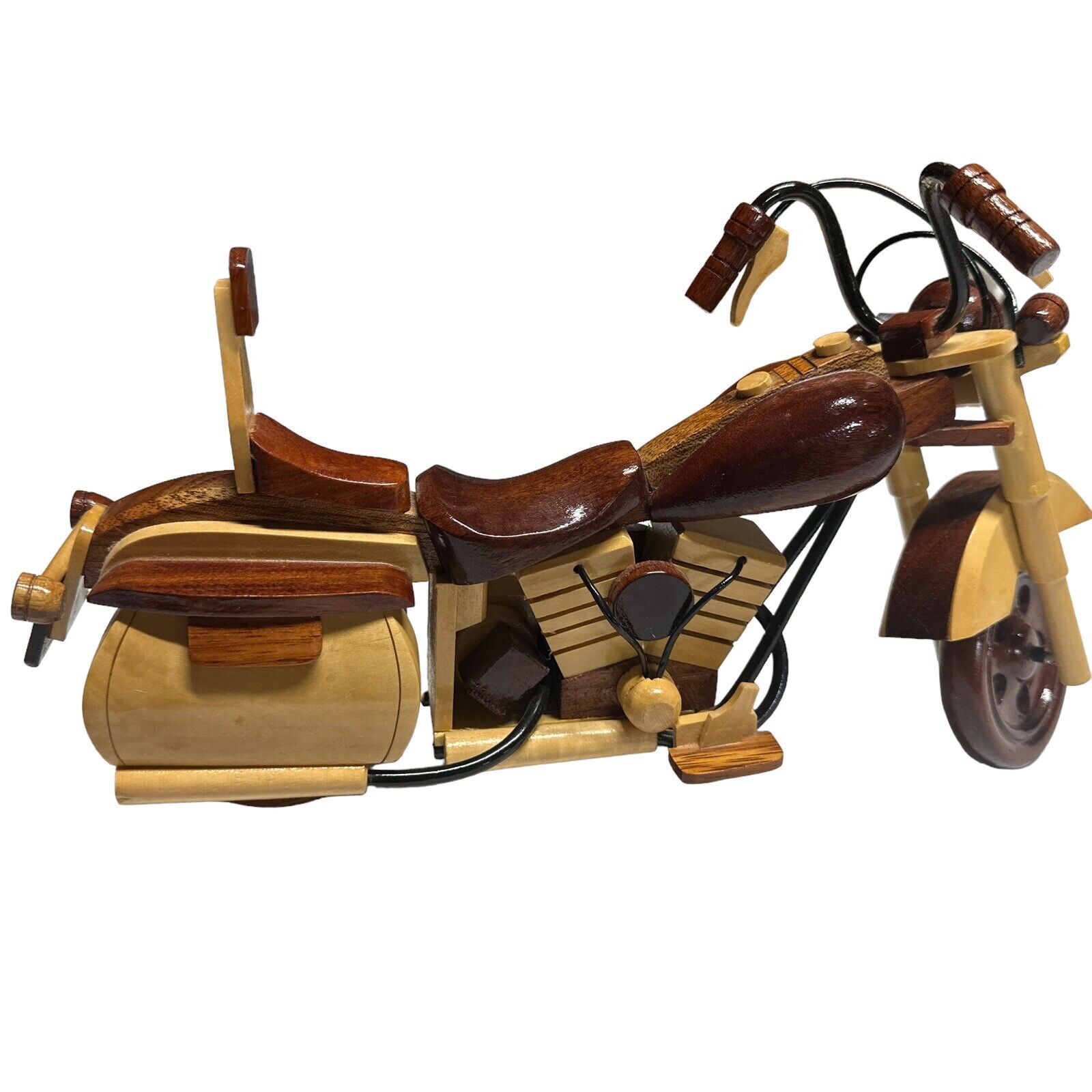 Large Handmade Wooden Motorcycle Model - Harley Indian Style - Wheels Move