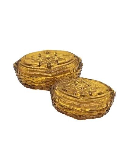 Vtg Amber Glass Trinket Dish With Lid Set Of 2