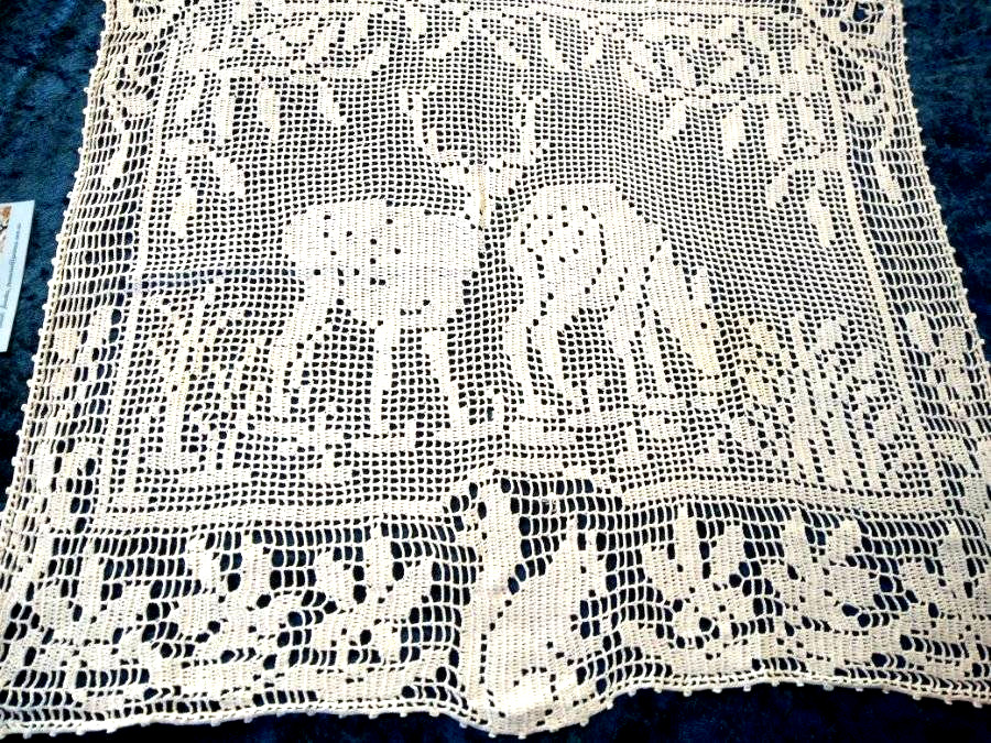 Antique MARY CARD Design 1931-Hand Crochet \'Woodlanders\' 2 Deer lge Centre/mat