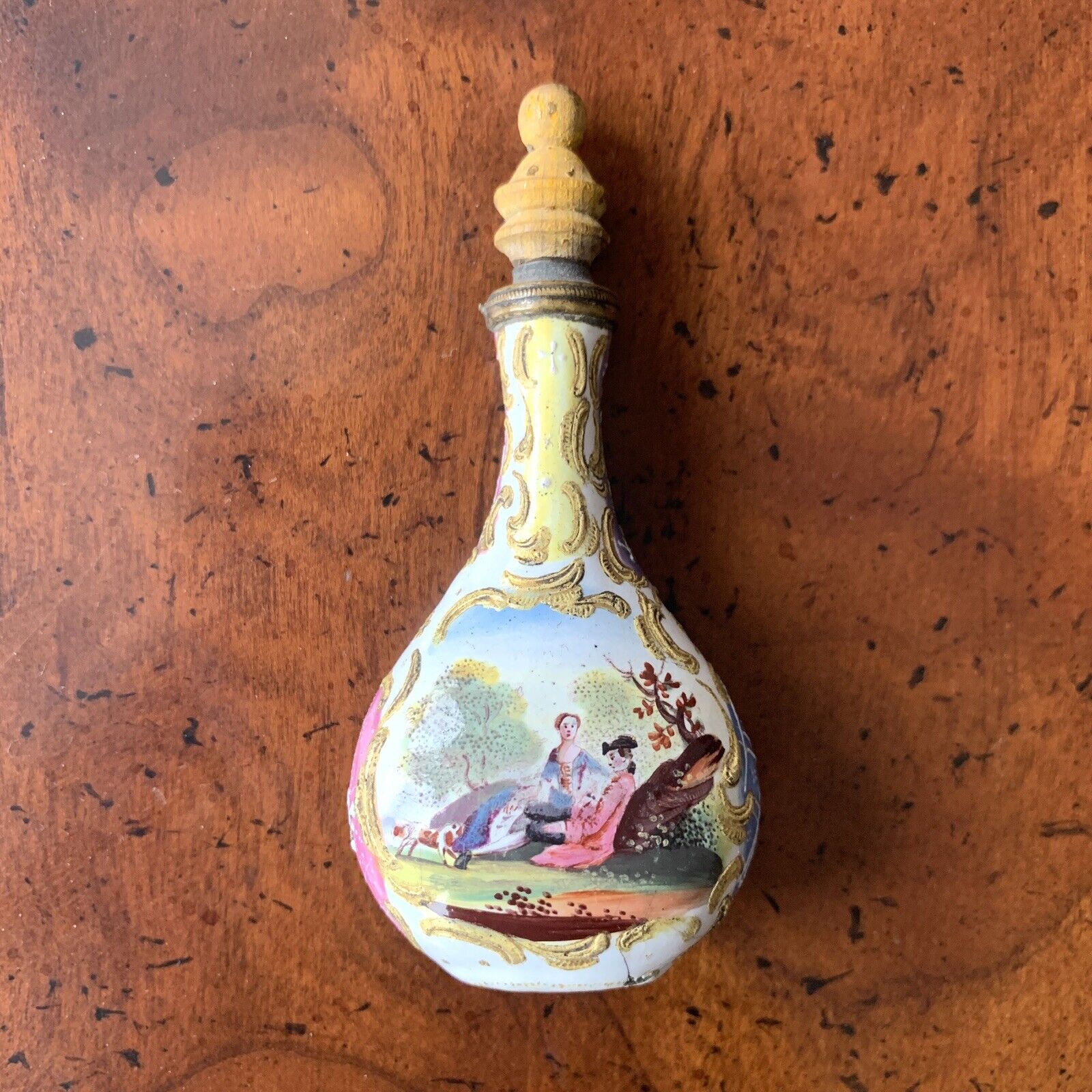 Snuff Perfume Bottle Victorian Vintage Enamel Metal Colonial Fishing Halcyon