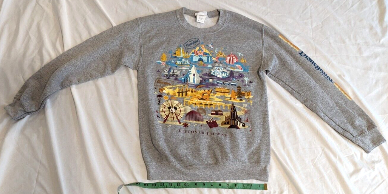 Vintage 2001 Disneyland California Adventure Parks Map Sweater Gray Womans Small