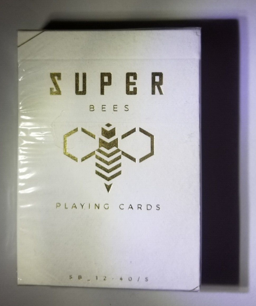 White Super Bees Playing Card Dec,  B9 Stock Gold Ink Hexagonal New Ellusionist