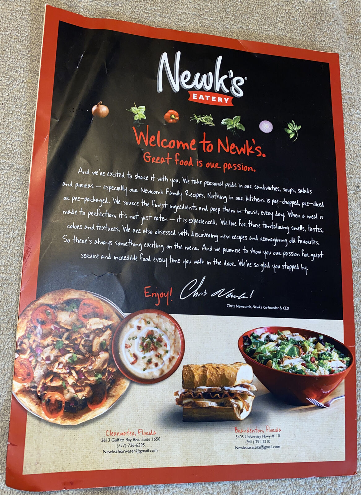Newk’s Eatery Restaurant Menu, FLORIDA
