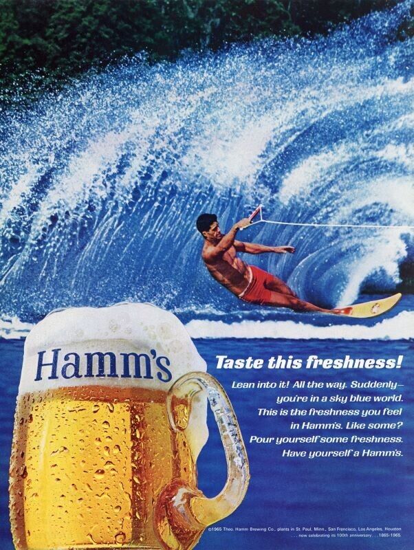 1965 Style Hamm\'s Beer Water Skiing Theme NEW METAL SIGN:  Large Size - 12 x 16\