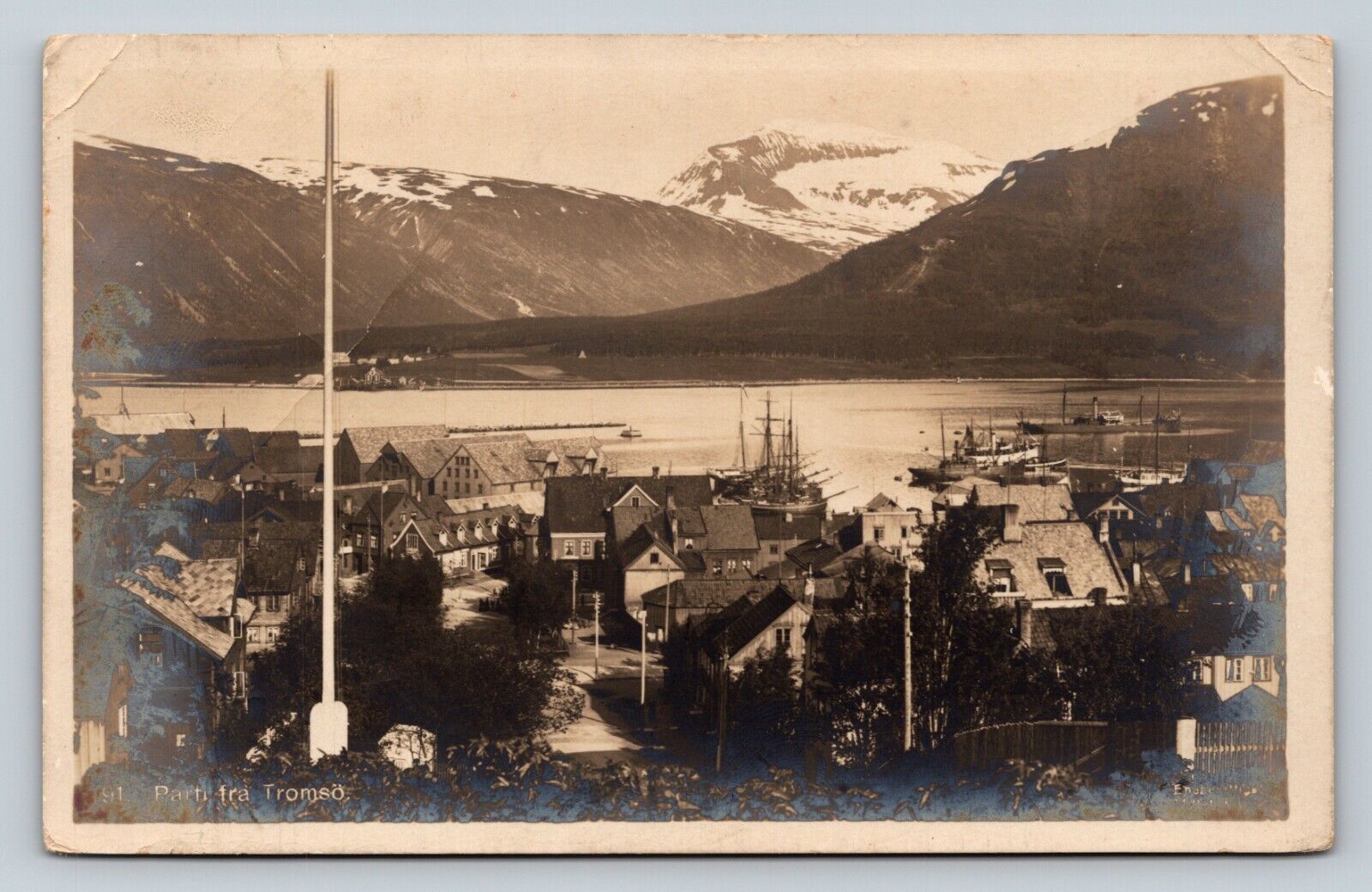 c1914 RPPC Tromsø Norway City View Boats & Landscape ANTIQUE Postcard
