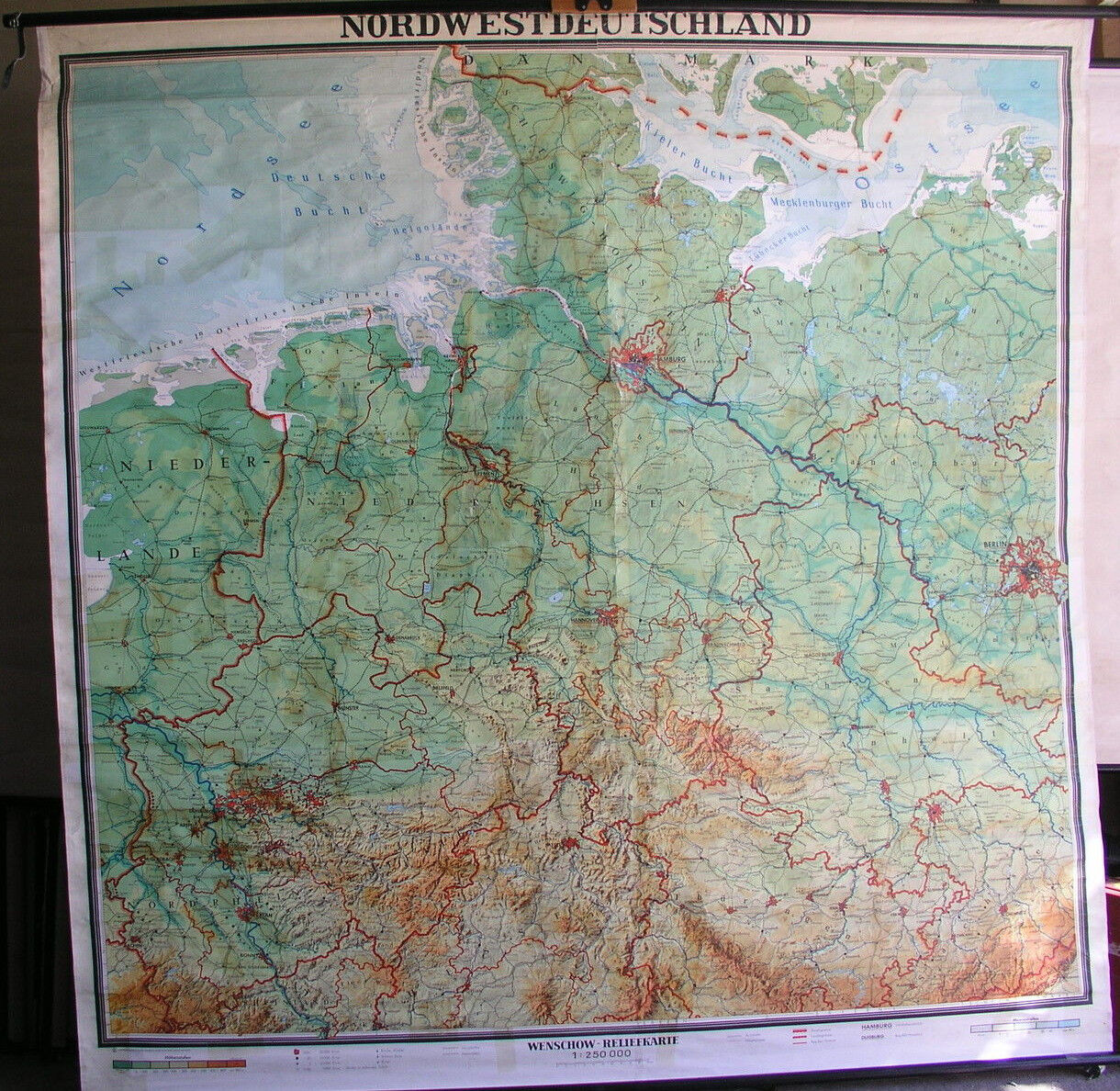 Schulwandkarte Wall Map North Sea Hamburg Baltic Berlin 226x226 Card ~ 1952