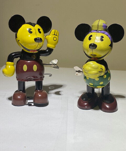 Vintage Disney Mickey Mouse & Minnie Mouse Tin Wind-Up Toy Young Epoch *BNT831*