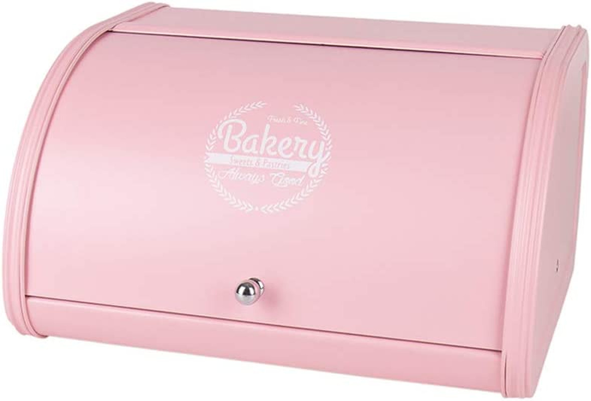 Pink Metal Bread Box/Bin/Kitchen Storage Containers with Roll Top Lid (Pink)