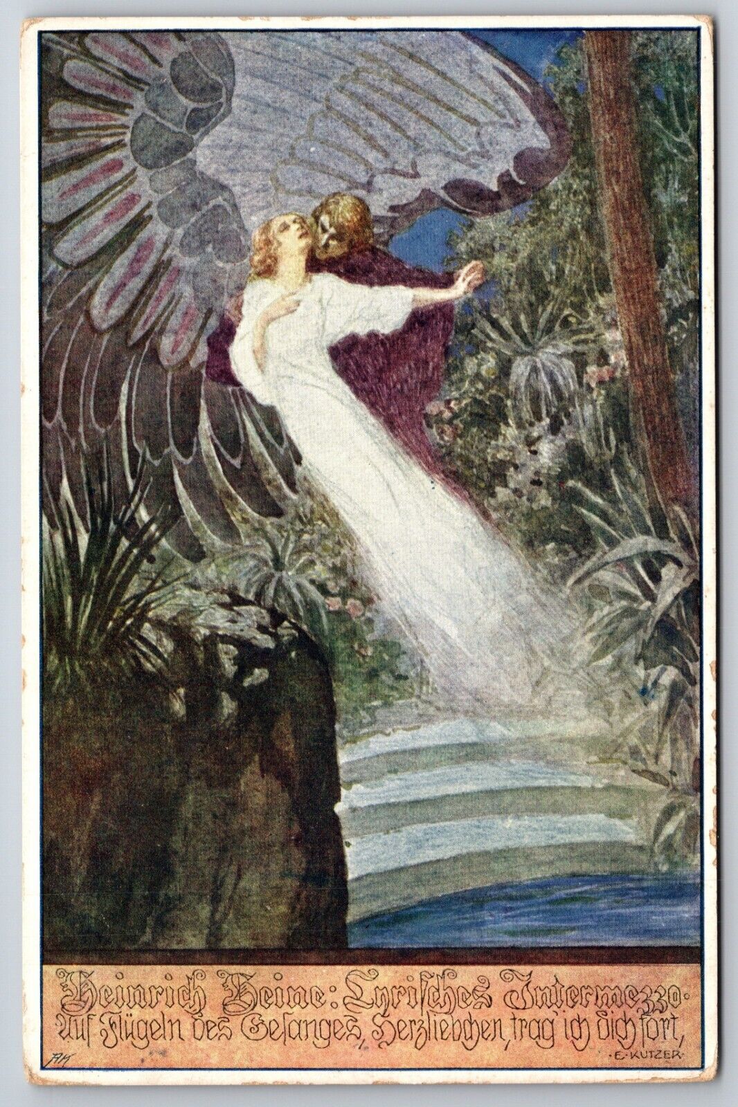 E. Kutzer Heinrich Heine Romantic Series Angel UNP Unused DB Postcard G15