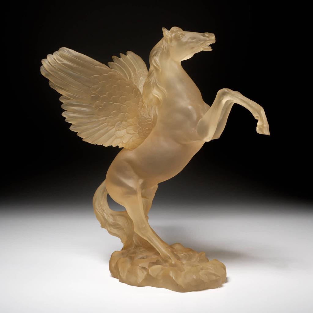 Large Lucite Pale Yellow Pegasus Winged Horse Sculpture Figurine Vintage 16\