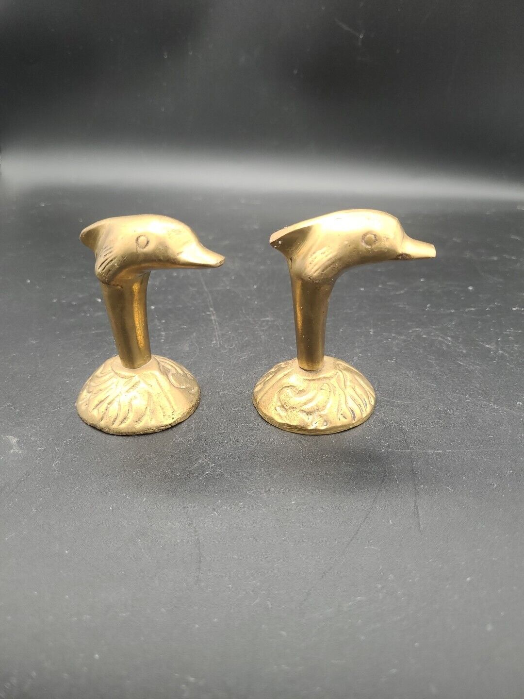 Vintage Solid Brass Leaping Dolphin Fish Figurine Hook Knob