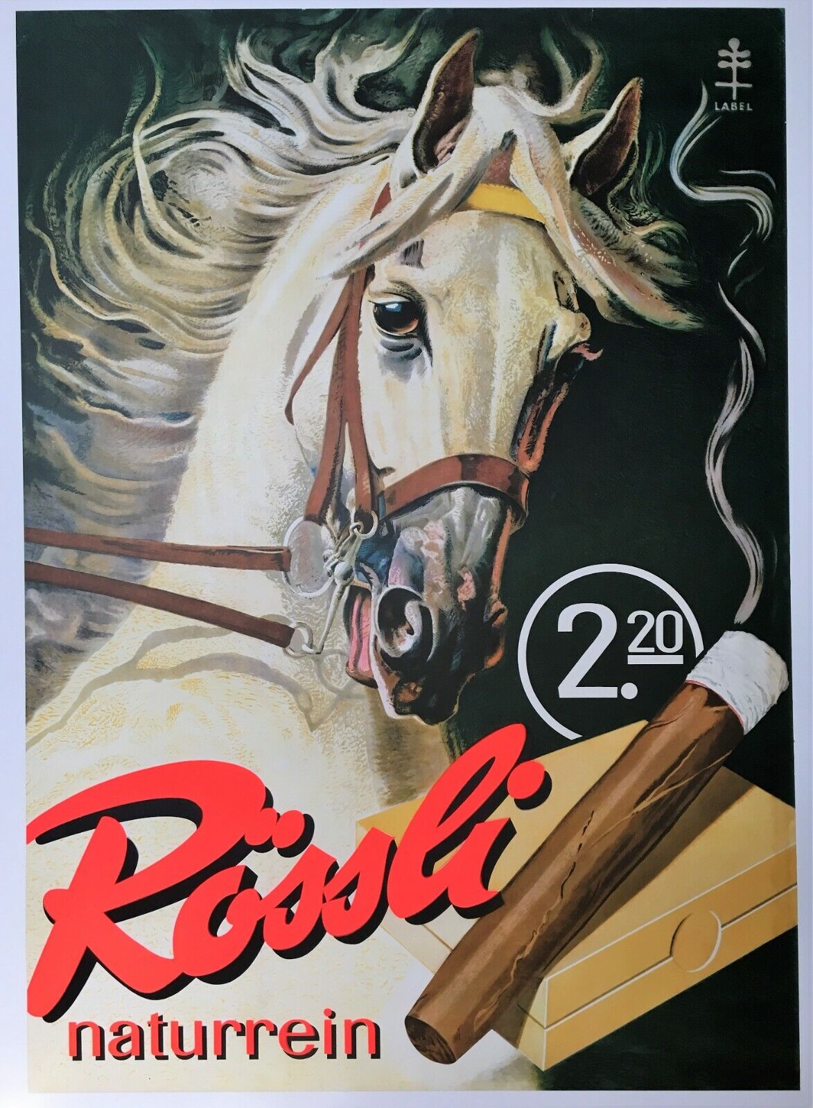 Original 1960s Rossli Cigar Poster, Beautiful Colors and Condition