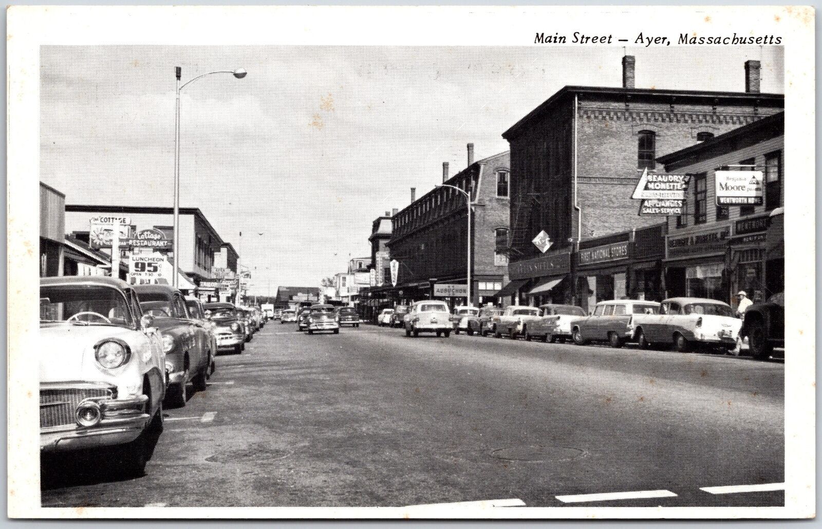 Main Street Ayer Massachusetts MA Street View Buildings Stores Cars Postcard