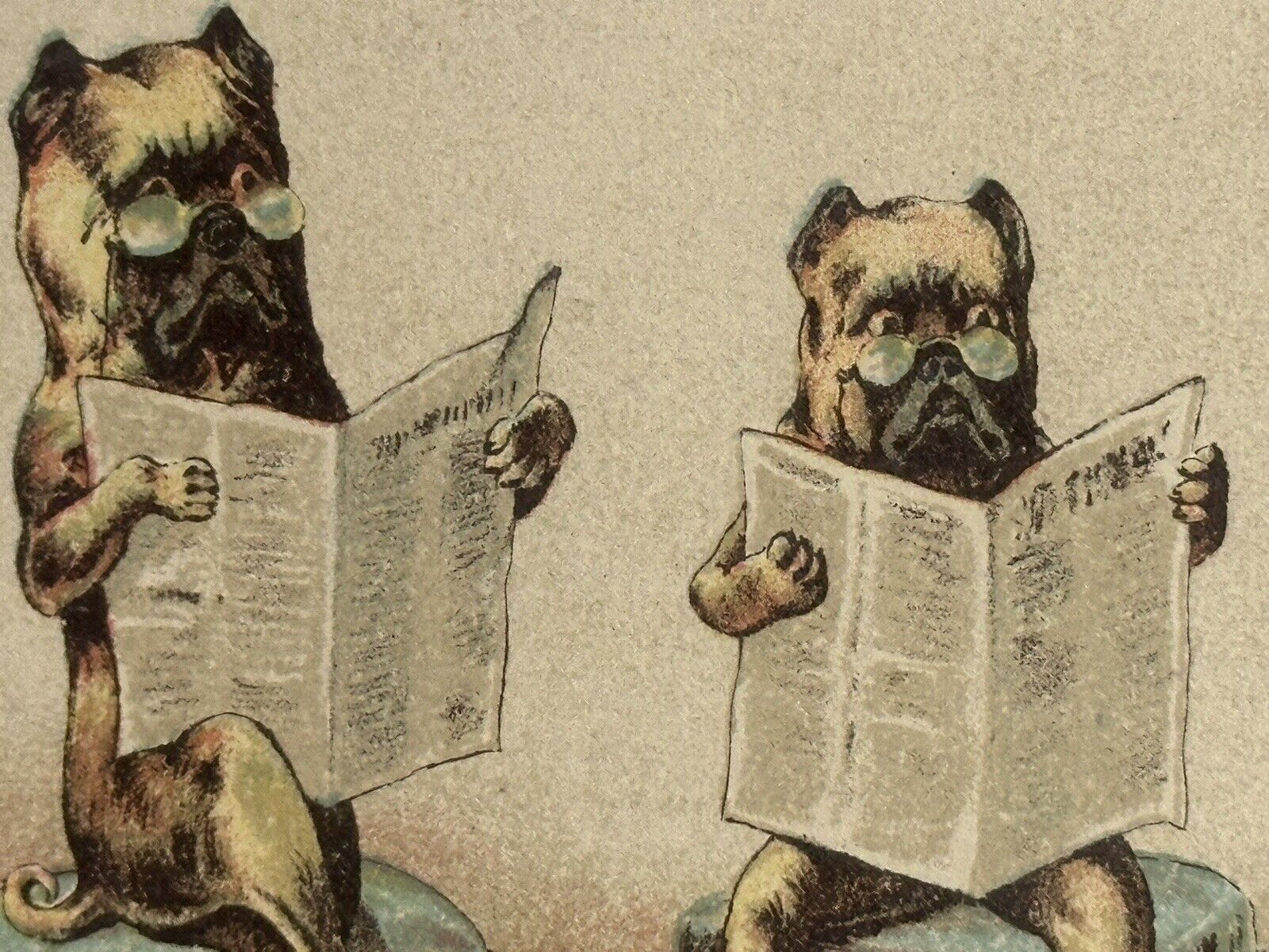 Anthropomorphic Dogs Victorian Trade Card Read Newspapers Harrison Wagons