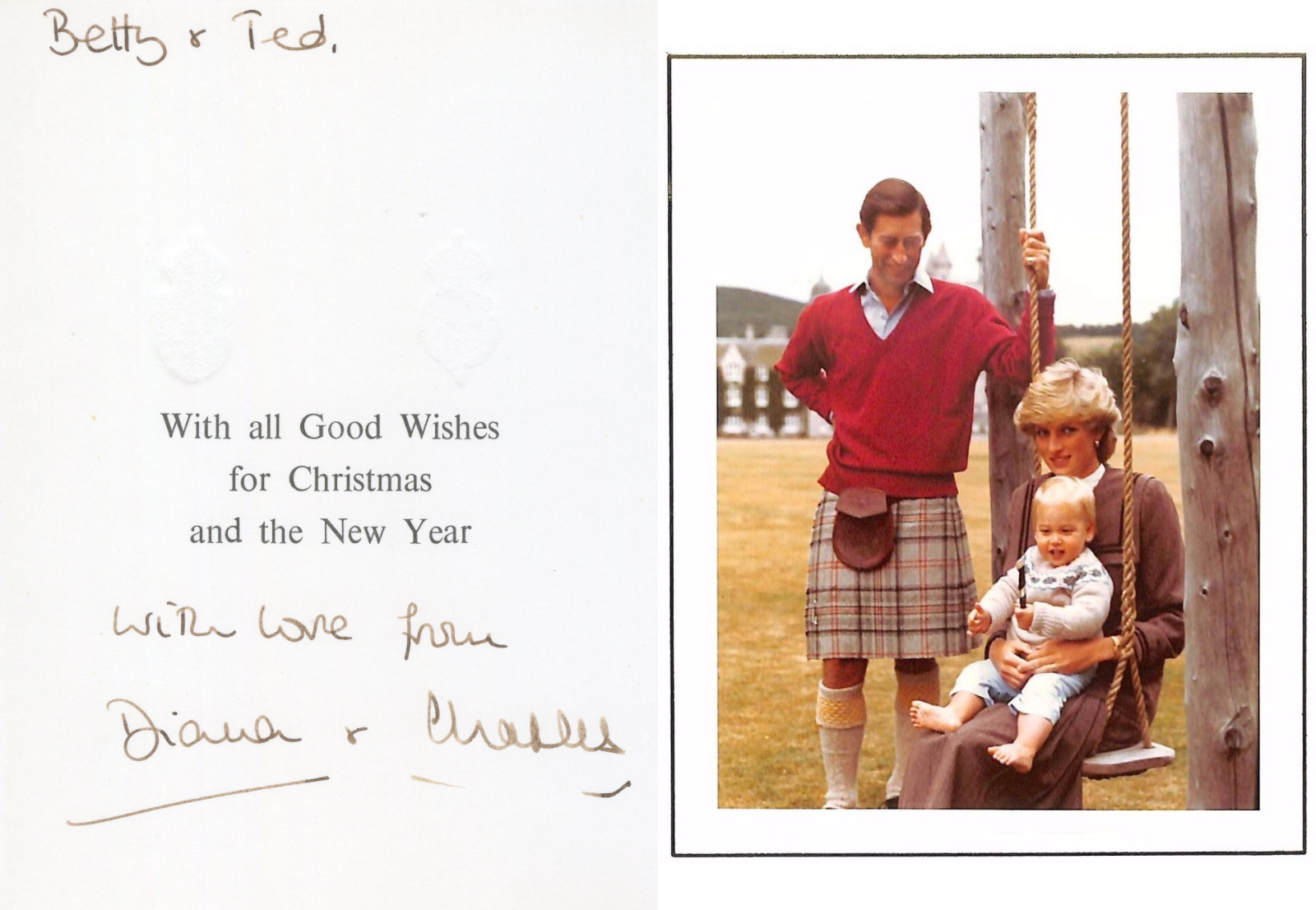 Princess Diana & King Charles III ~ Signed Autographed Christmas Card ~ PSA DNA