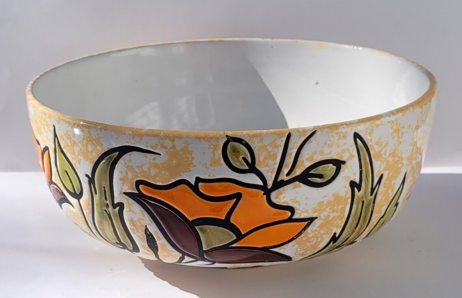 Vintage 1960 Alvino Bagni Pottery Bowl Wax Resist Raised Poppy Design 