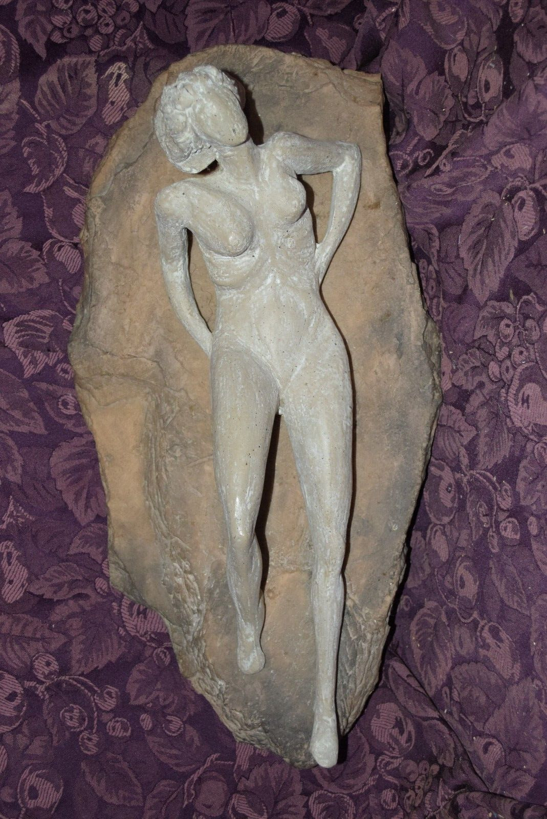 Nude Woman Reclining Sculpture Plaster Stone Clay MCM Decor OOAK Hecho en Mexico