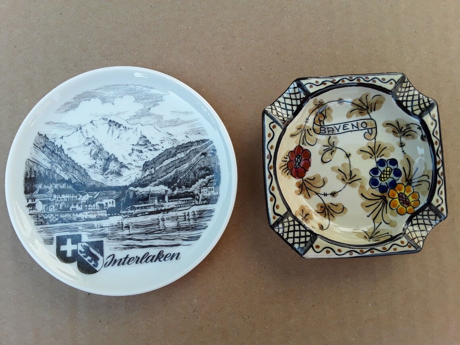 Ashtray Plate Interlaken Switzerland Baveno Italy Porcelain Ceramic Souvenirs