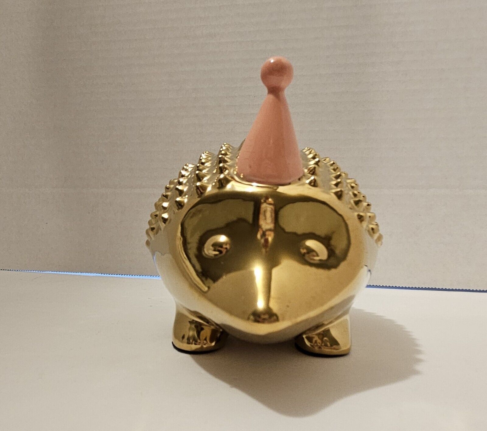 Oh Joy Gold Hedgehog with pink party hat Figurine