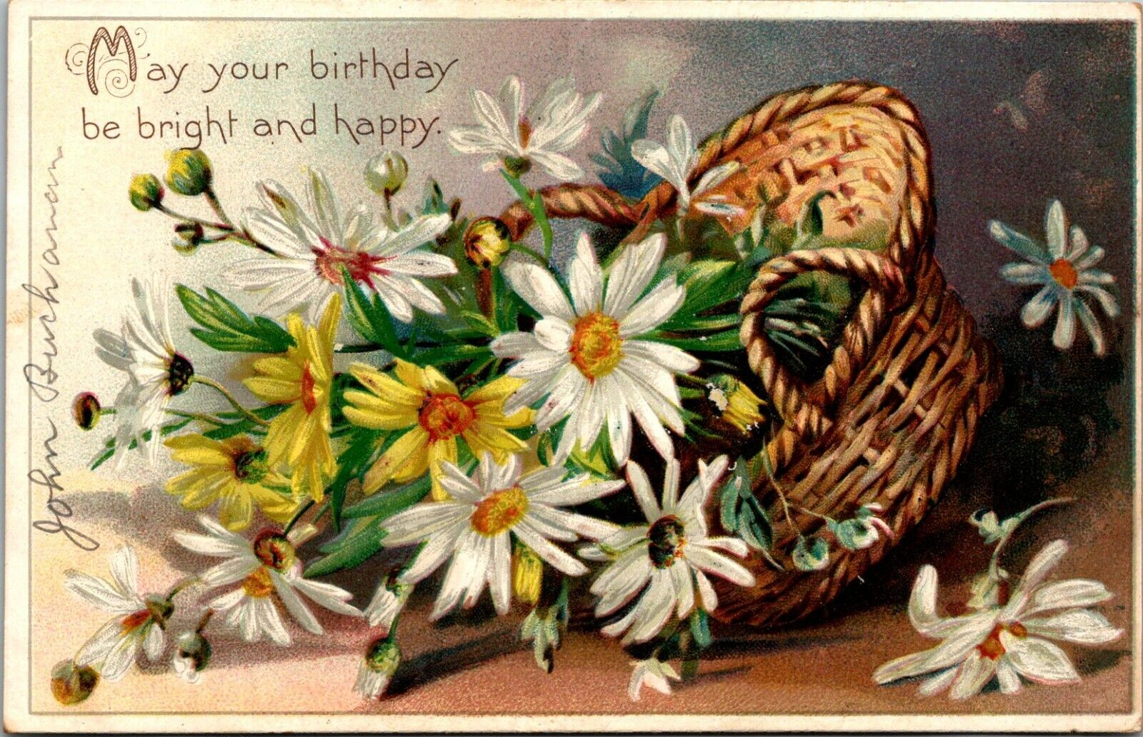 Tuck\'s Post Card 1900 May your Birthday be Bright and Happy Flowers Basket