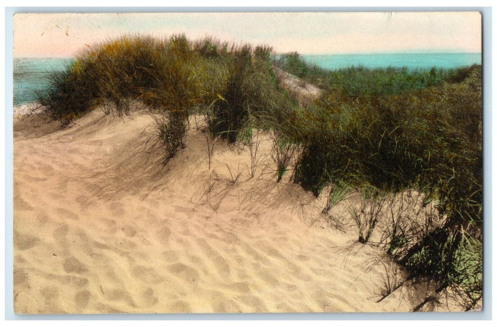 c1940 Big Dune Bars Chatham Massachusetts Unposted Vintage Hand-Colored Postcard