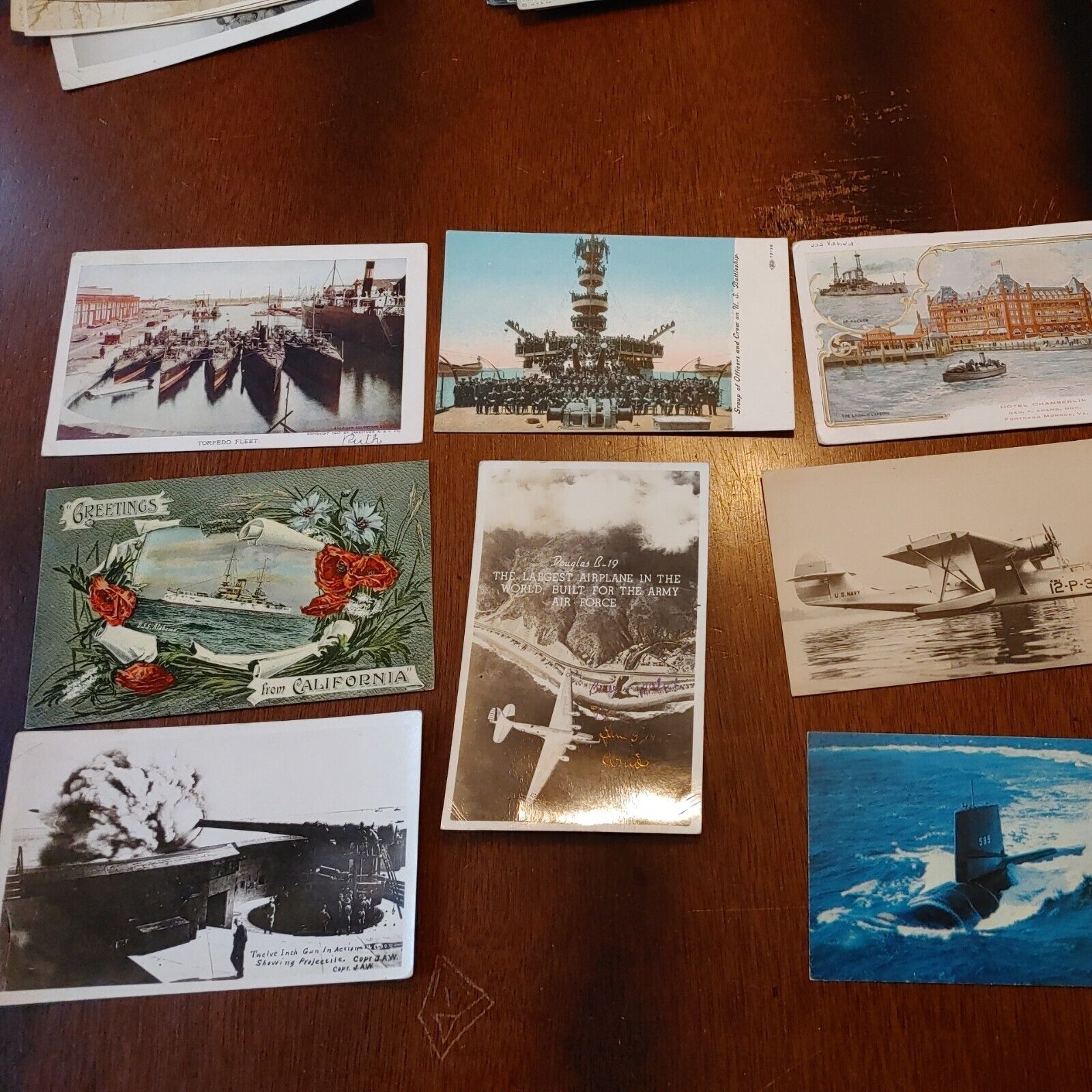 Military Ships, B-19, P-3, 12-Inch Gun, USS Skipjack Postcard Vintage Lot of 8