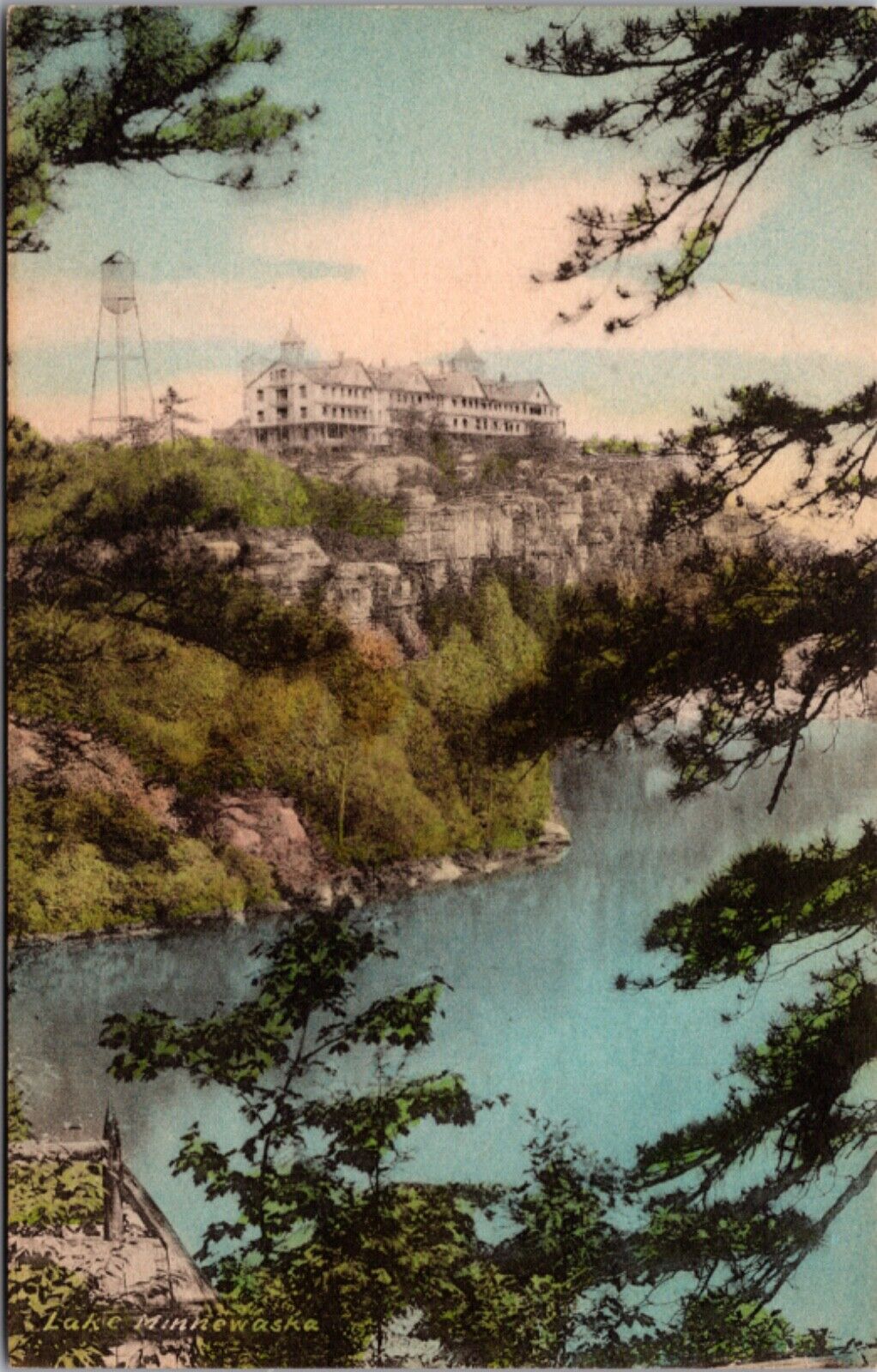 Hand Colored Postcard Cliff House, Lake Minnewaska, Ulster County, New York