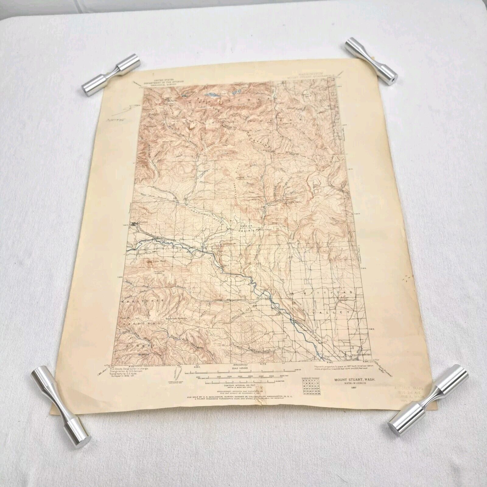 US Dept. of The Interior Geological Survey Map Wa. MOUNT STUART QUADRANGLE 1897 