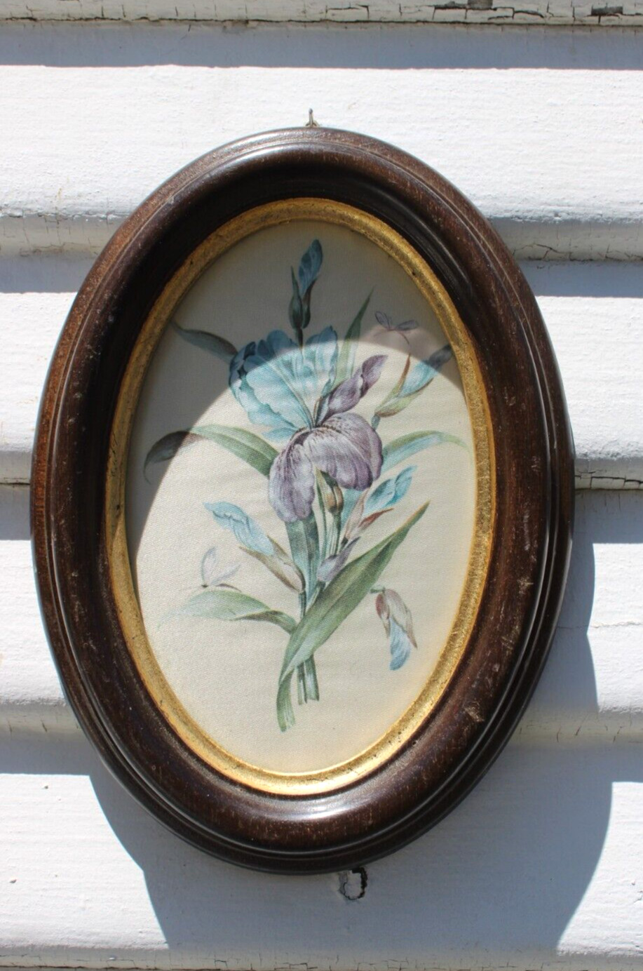 Vintage Wooden Oval Frame Floral Iris Fabric Print Florence, Italy