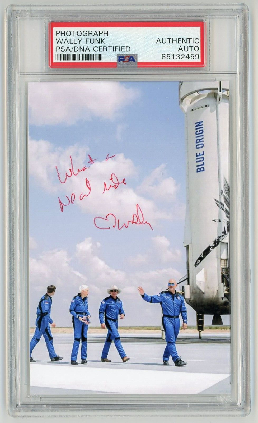 WALLY FUNK Autographed BLUE ORIGIN Crew Photo - Oldest Woman Astronaut  - PSA