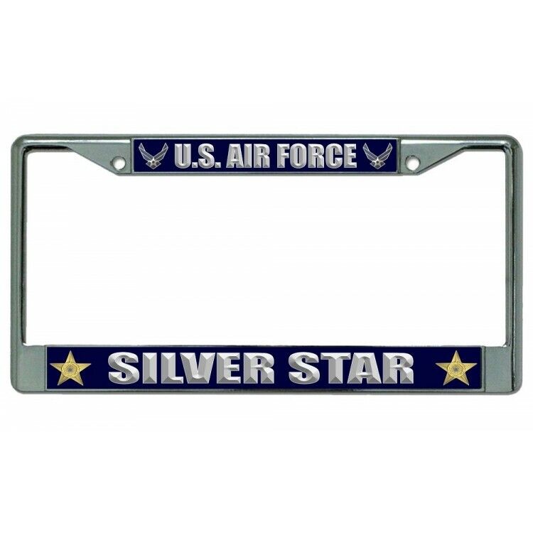 air force silver star military seal logo chrome license plate usa made