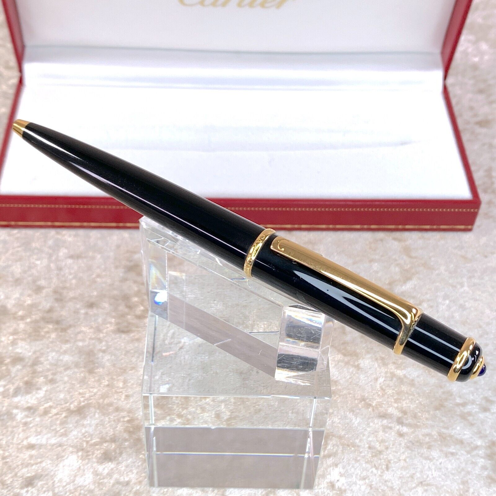 Authentic Cartier Ballpoint Pen Diabolo Black Lacquer Gold Finished Clip w/ Box