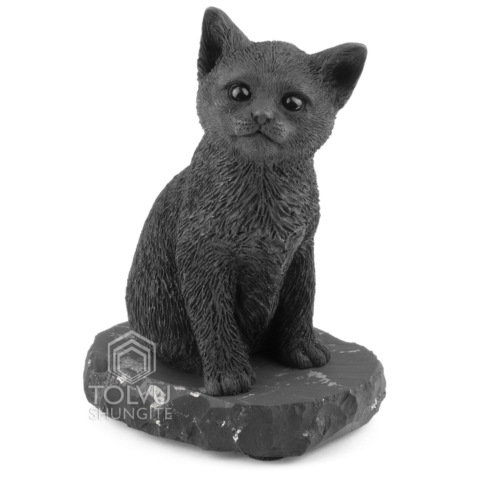 Shungite figure Cat, Statuette made of shungite stone, Tolvu