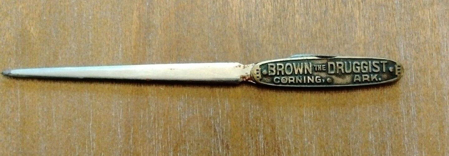 Vintage Pharmacy~ Brown The Druggist Letter Opener/ Knife Corning AK