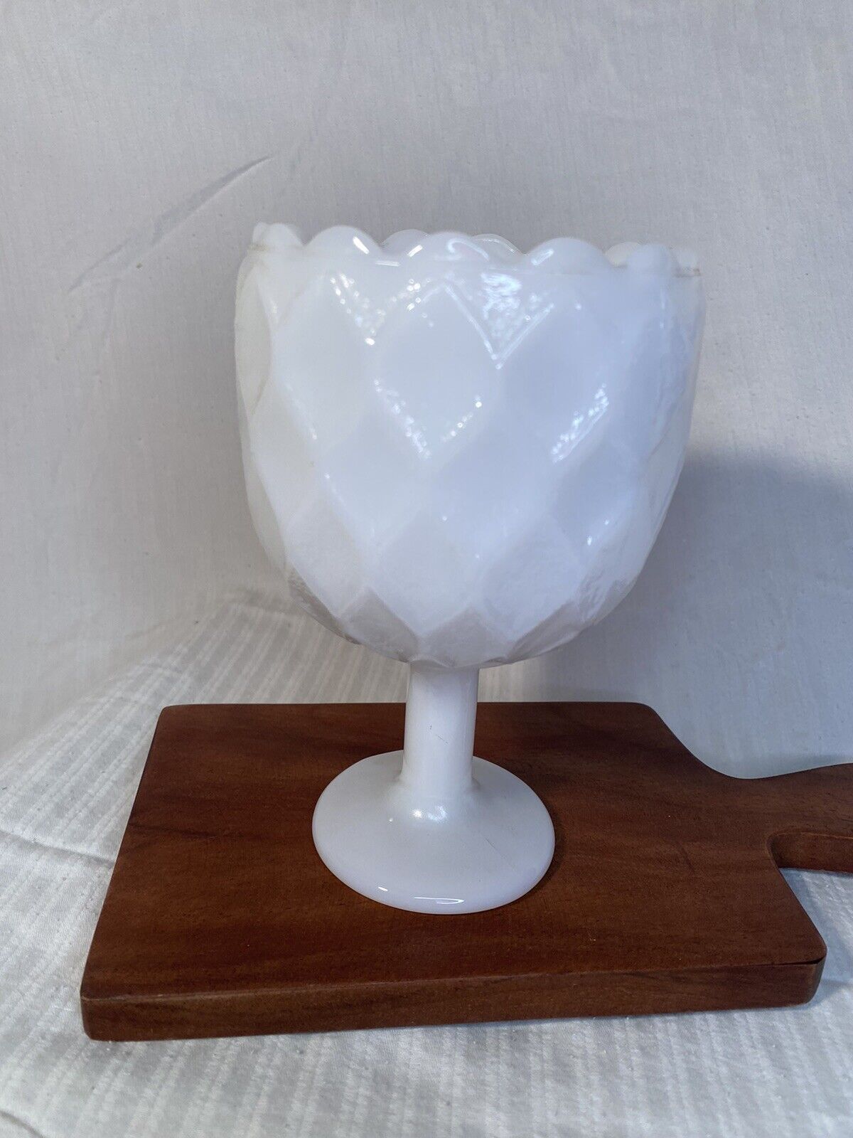 Vintage Milk Glass Quilted Pedestal Vase