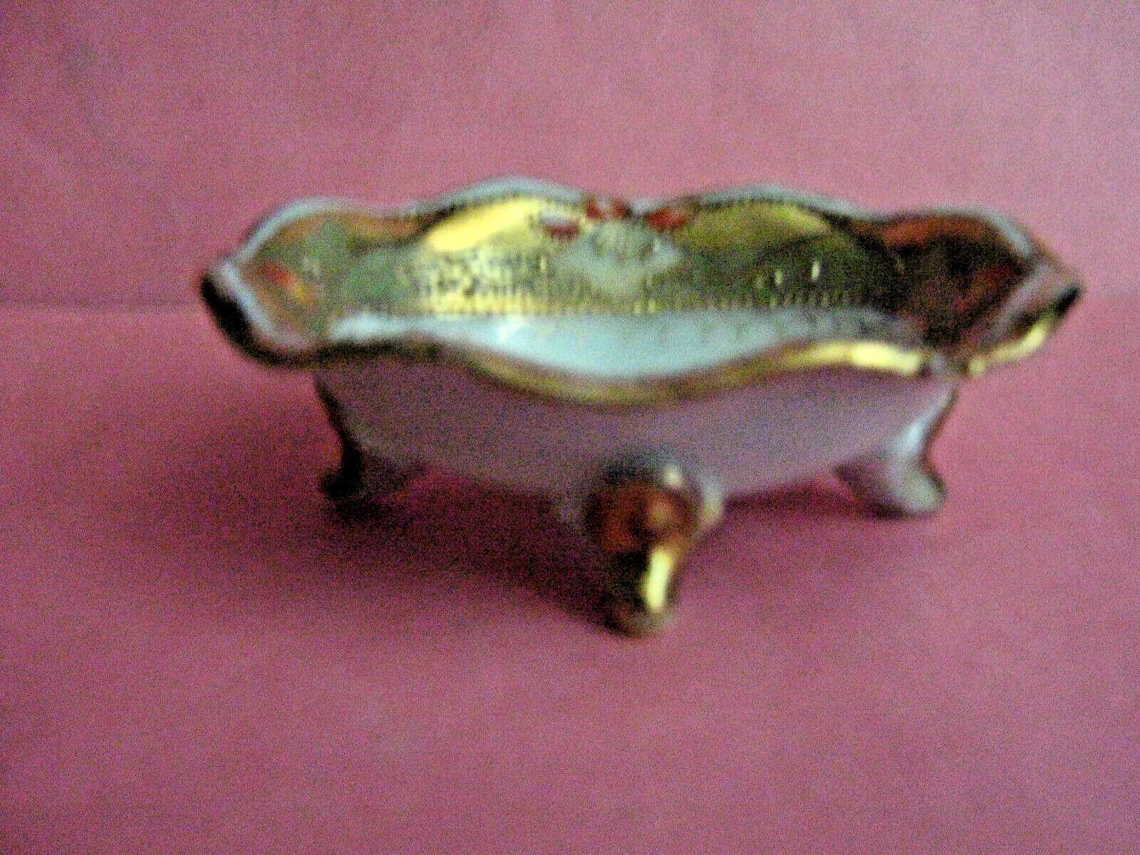 NIPPON HAND PAINTED OVAL FOOTED CHINA OPEN SALT CELLAR w/GOLD EMBOSSING in BOWL