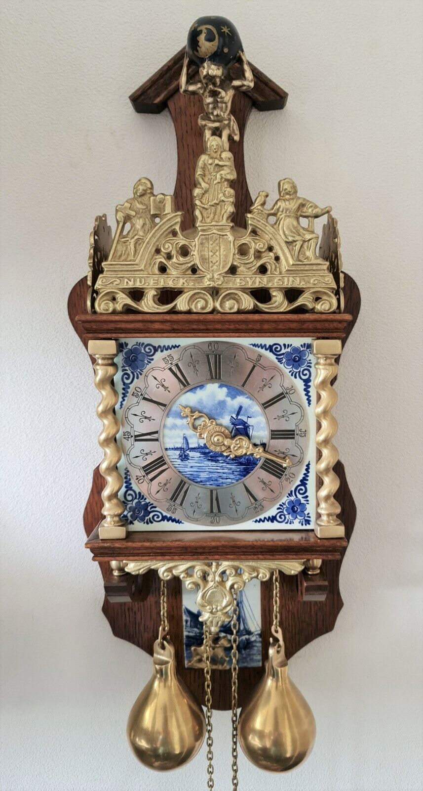 Rare Clock Dutch Zaanse 8 Day Wall Clock With Delft Blue And White Tiles 1971