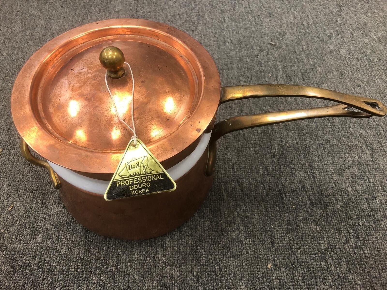 Vintage B&M Douro Copper / Brass Double Boiler with Porcelain Insert