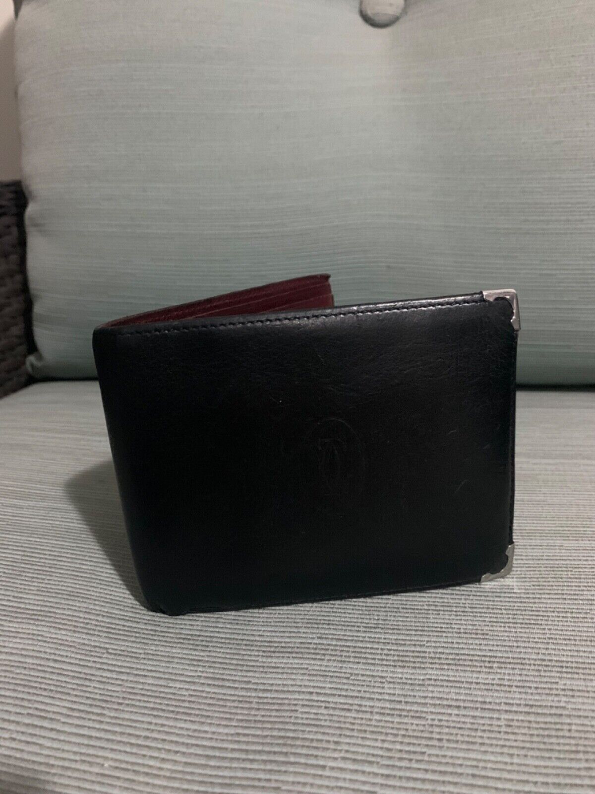 Authentic Cartier Black Leather Mens Bifold Wallet 