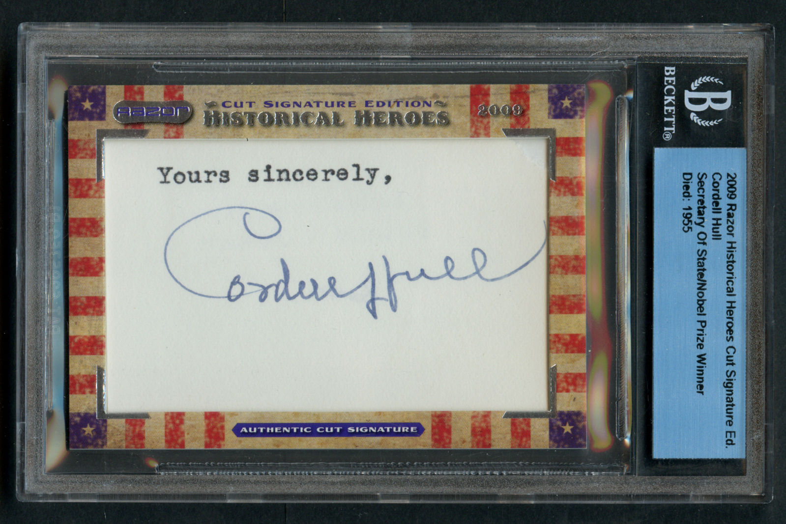 Cordell Hull (d. 1955) Noble Prize signed autograph auto 2009 Razor Historical