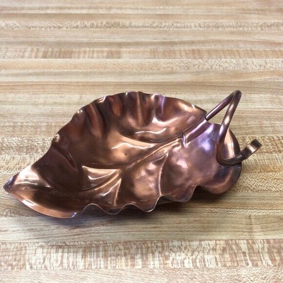 Vintage Gregorian Hammered Solid Copper Leaf Candy Dish