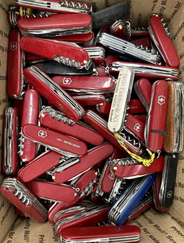 Swiss Army Knife Lot of 7 RED Knives Victorinox Assorted Sizes Models RED ONLY