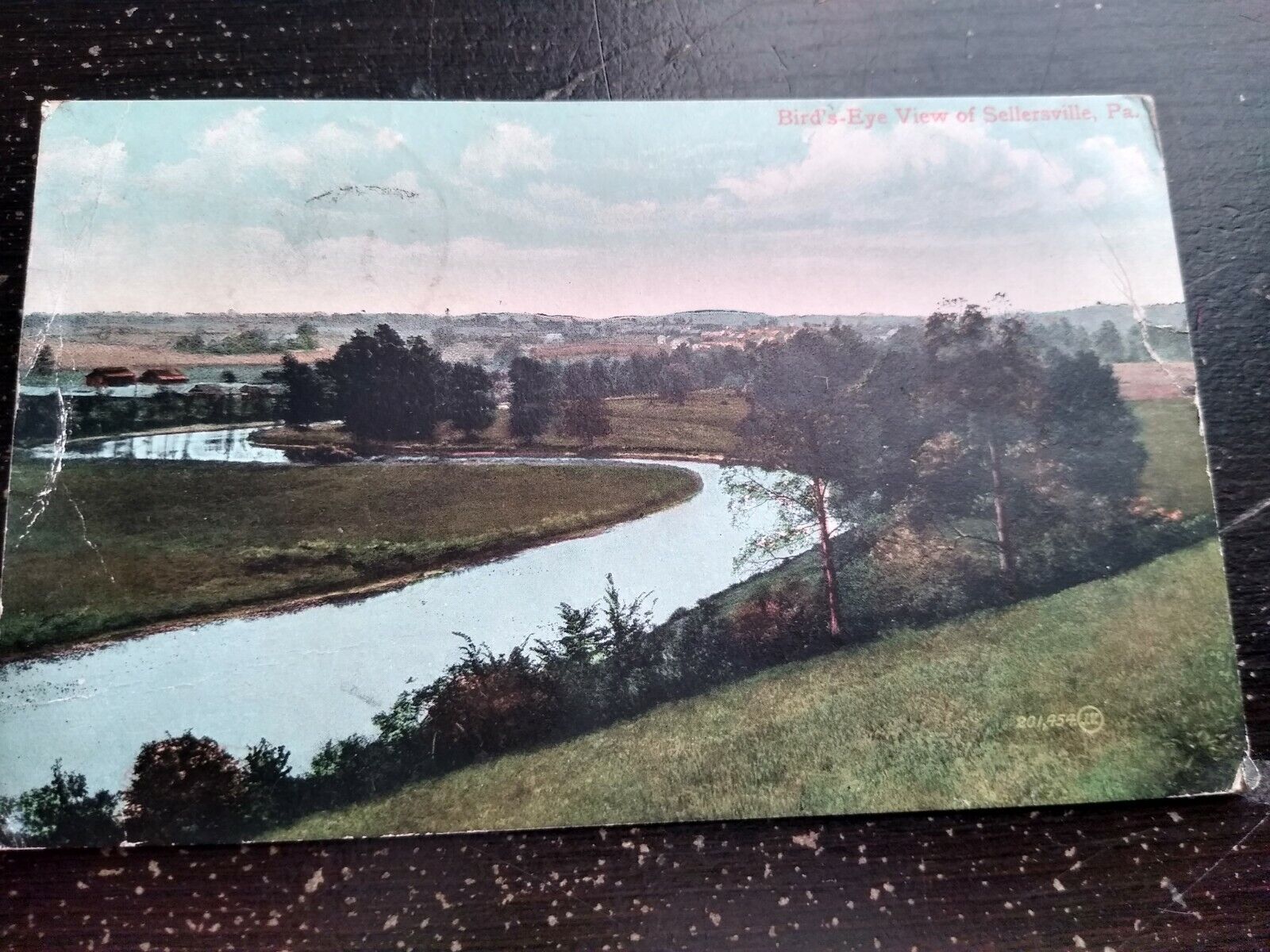 1909 Birdseye view Sellersville Pennsylvania Street Scene Photo Postcard 