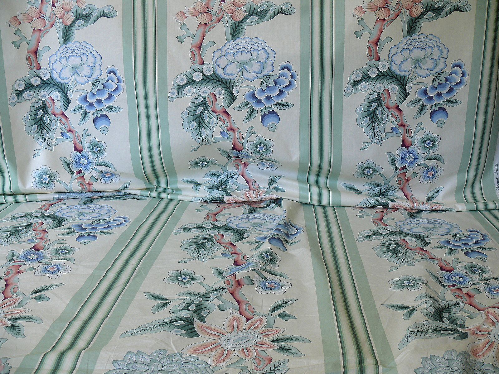 10Y BRUNSCHWIG & FILS K\'ANG HSI COTTON PEONY CHINOISERIE MINT GREEN CELEDON BLUE