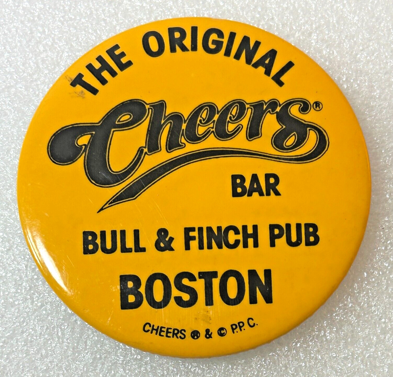 Vintage Collectible Pin Button: The Original Cheers Bar Bull & Finch Pub Boston