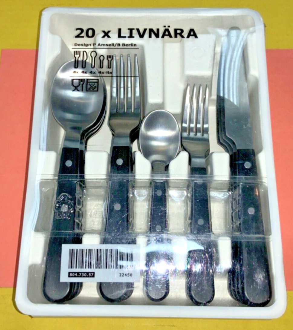 IKEA 20 x Livnära Cutlery Set - BLACK/SILVER - AS IS
