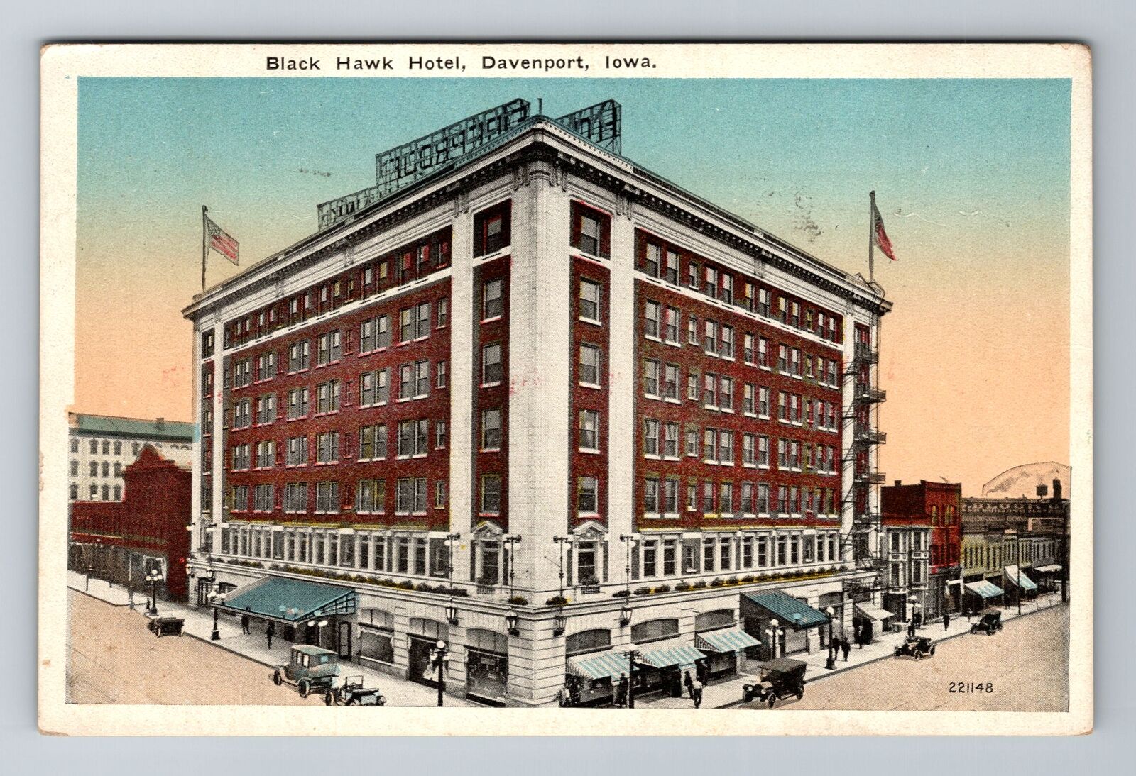 Davenport IA-Iowa, Black Hawk Hotel, Advertising, c1921 Antique Vintage Postcard