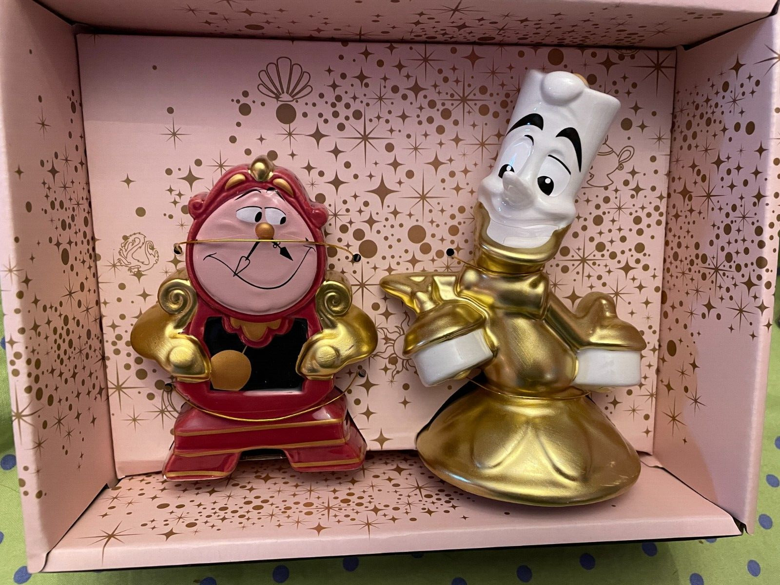 Disney Beauty & the Beast Cogsworth & Lumiere Salt And Pepper Shakers NEW