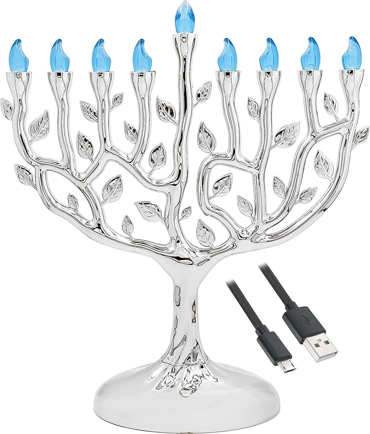 The Dreidel Company Traditional LED Electric Silver Hanukkah Menorah - Battery o