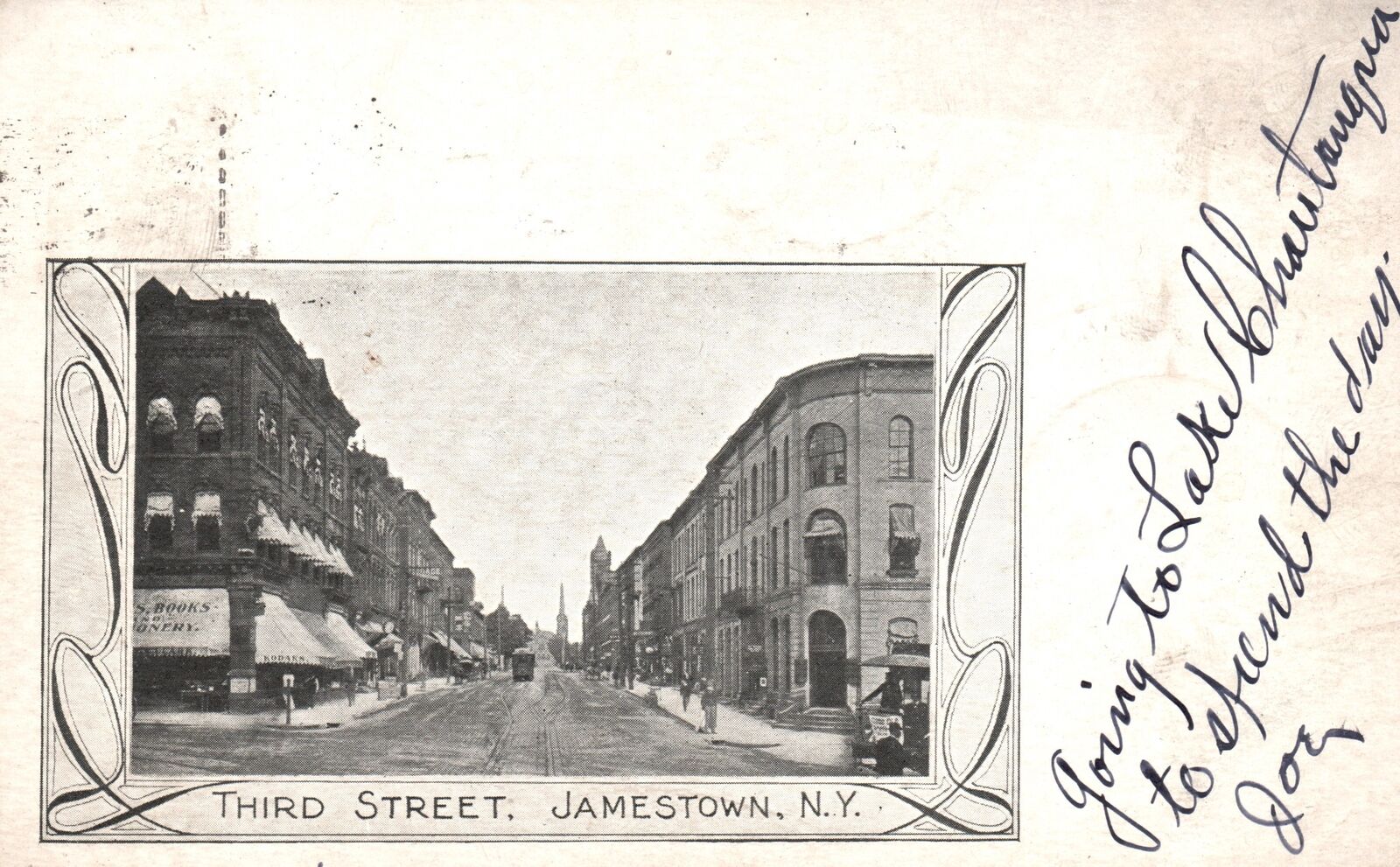 Jamestown NY-New York, Third Street, Trolley Roadway, Vintage Postcard 1906